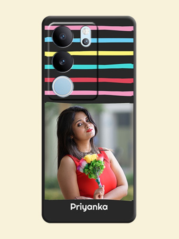 Multicolor Lines with Image On Space Black Custom Soft Matte Mobile Back Cover - Vivo V29 Pro 5G