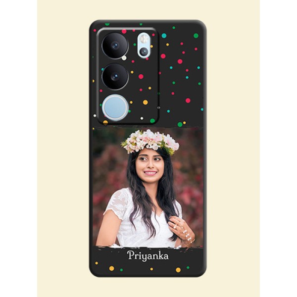 Multicolor Dotted Pattern with Text On Space Black Custom Soft Matte Mobile Back Cover - Vivo V29 Pro 5G Multicolor Dotted Pattern with Text On Space Black Custom Soft Matte Mobile Back Cover - Vivo V29 Pro 5G