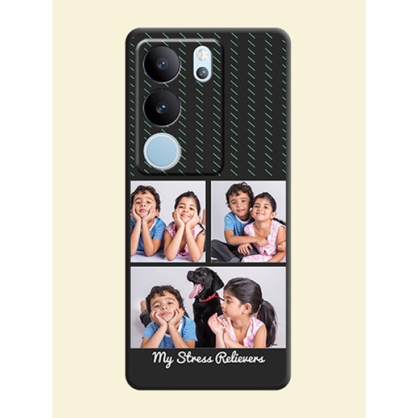 Cross Dotted Pattern with 2 Image Holder On Space Black Custom Soft Matte Mobile Back Cover - Vivo V29 Pro 5G Cross Dotted Pattern with 2 Image Holder On Space Black Custom Soft Matte Mobile Back Cover - Vivo V29 Pro 5G