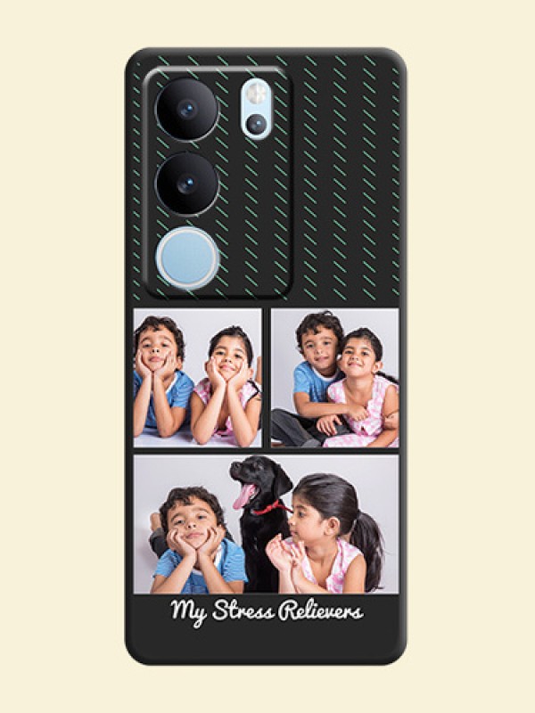 Cross Dotted Pattern with 2 Image Holder On Space Black Custom Soft Matte Mobile Back Cover - Vivo V29 Pro 5G