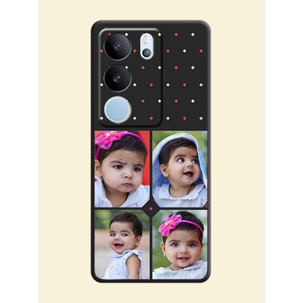 Multicolor Dotted Pattern with 4 Image Holder On Space Black Custom Soft Matte Mobile Back Cover - Vivo V29 Pro 5G Multicolor Dotted Pattern with 4 Image Holder On Space Black Custom Soft Matte Mobile Back Cover - Vivo V29 Pro 5G
