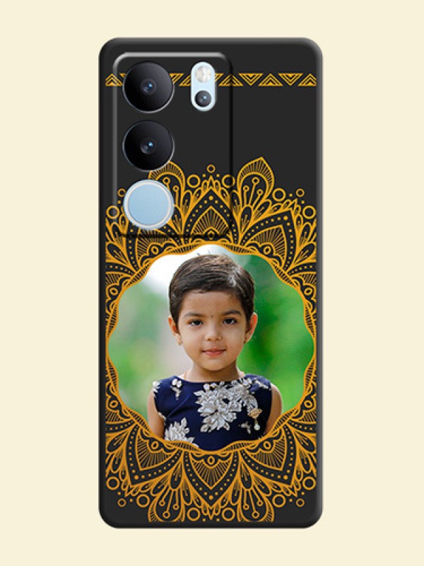 Round Image with Floral Design On Space Black Custom Soft Matte Mobile Back Cover - Vivo V29 Pro 5G