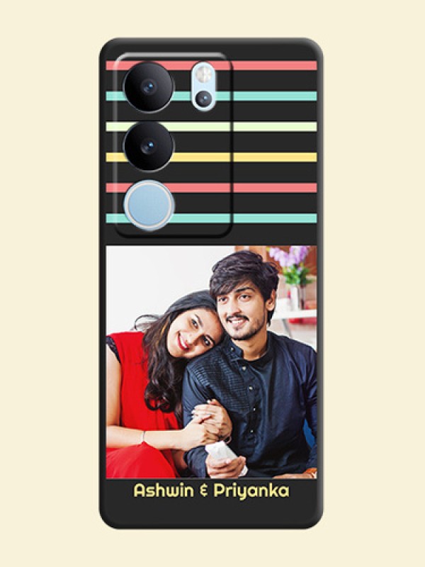 Color Stripes with Photo and Text on Photo  On Space Black Custom Soft Matte Mobile Back Cover - Vivo V29 Pro 5G