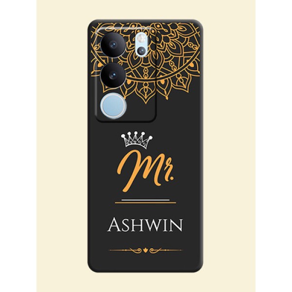 Mr Name with Floral Design On Space Black Custom Soft Matte Mobile Back Cover - Vivo V29 Pro 5G Mr Name with Floral Design On Space Black Custom Soft Matte Mobile Back Cover - Vivo V29 Pro 5G