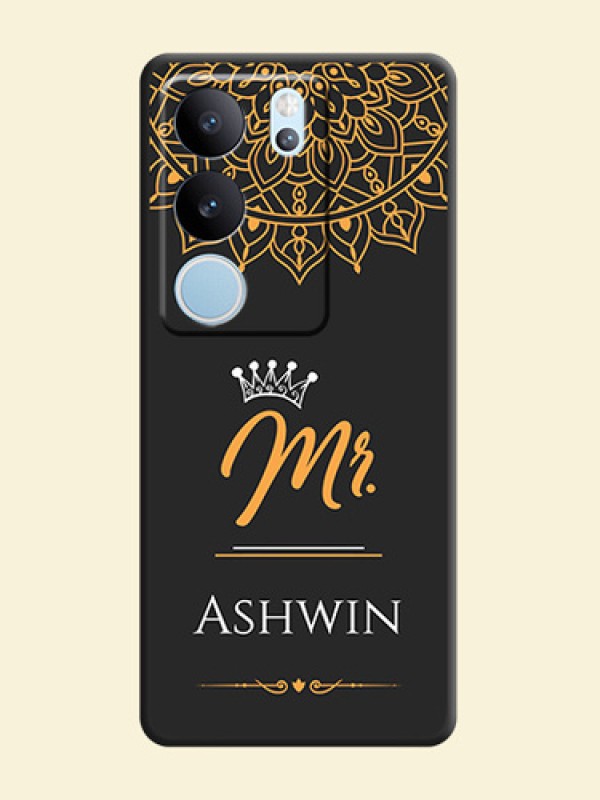 Mr Name with Floral Design On Space Black Custom Soft Matte Mobile Back Cover - Vivo V29 Pro 5G