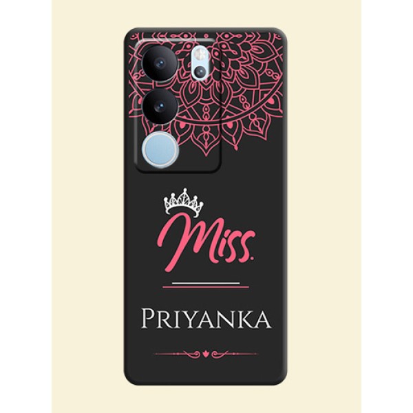 Mrs Name with Floral Design On Space Black Custom Soft Matte Mobile Back Cover - Vivo V29 Pro 5G Mrs Name with Floral Design On Space Black Custom Soft Matte Mobile Back Cover - Vivo V29 Pro 5G