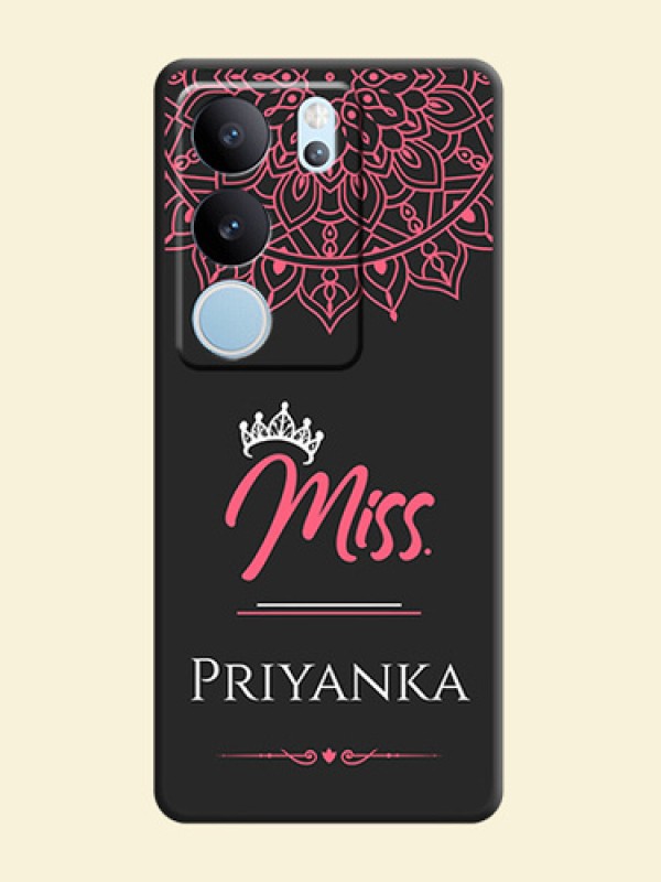 Mrs Name with Floral Design On Space Black Custom Soft Matte Mobile Back Cover - Vivo V29 Pro 5G