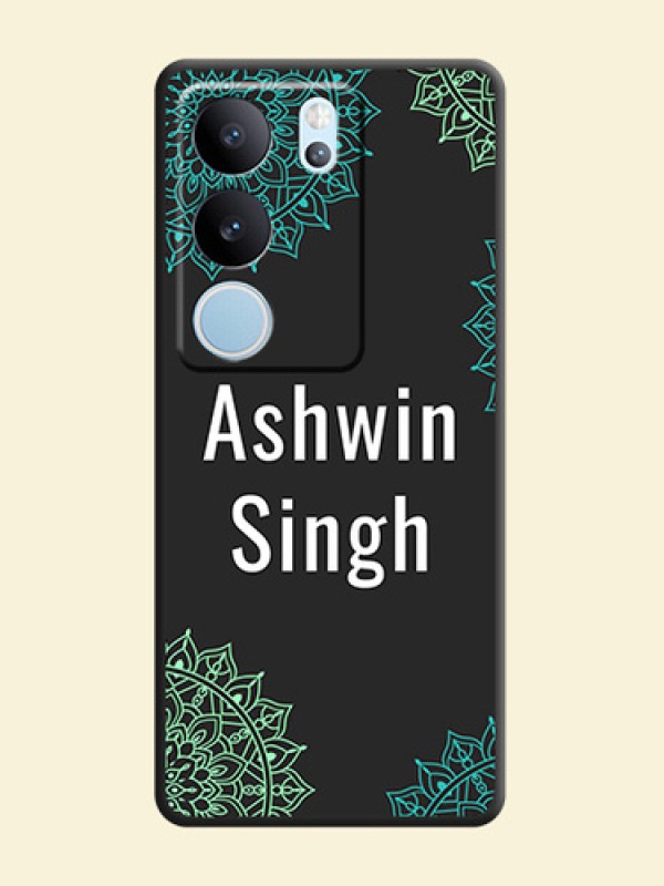 Your Name with Floral Design On Space Black Custom Soft Matte Mobile Back Cover - Vivo V29 Pro 5G