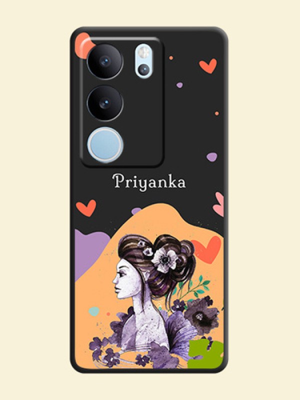 Namecase For Her With Fancy Lady Image On Space Black Custom Soft Matte Mobile Back Cover - Vivo V29 Pro 5G