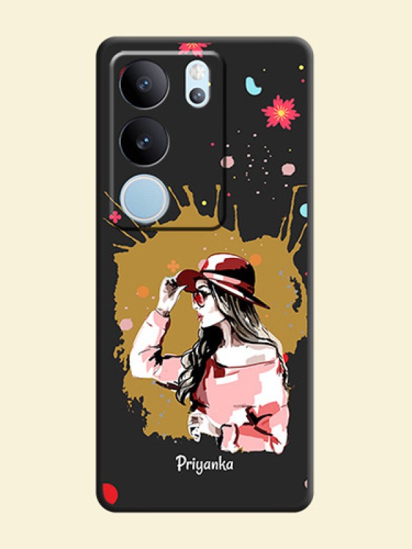 Mordern Lady With Color Splash Background With Custom Text On Space Black Custom Soft Matte Mobile Back Cover - Vivo V29 Pro 5G