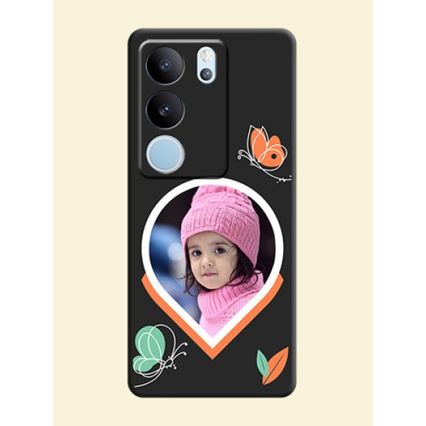 Upload Pic With Simple Butterly Design On Space Black Custom Soft Matte Mobile Back Cover - Vivo V29 Pro 5G Upload Pic With Simple Butterly Design On Space Black Custom Soft Matte Mobile Back Cover - Vivo V29 Pro 5G
