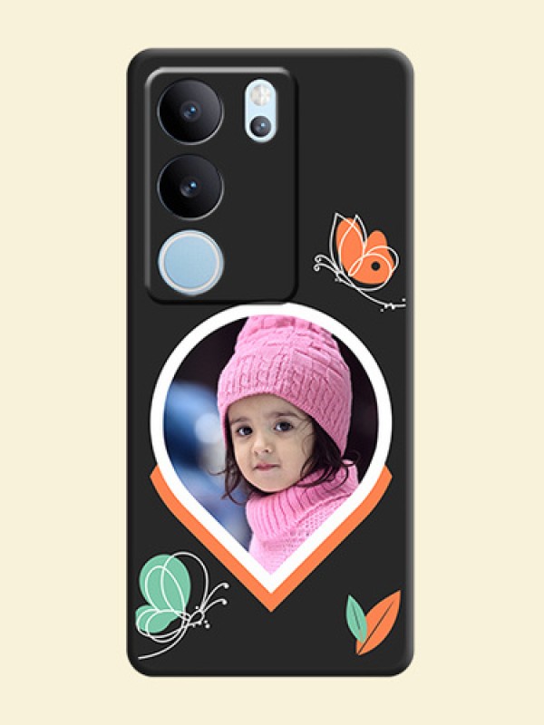 Upload Pic With Simple Butterly Design On Space Black Custom Soft Matte Mobile Back Cover - Vivo V29 Pro 5G