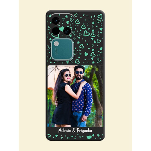 Sea Green Indefinite Love Pattern - Photo on Space Black Soft Matte Mobile Cover - Vivo V30 5G Sea Green Indefinite Love Pattern - Photo on Space Black Soft Matte Mobile Cover - Vivo V30 5G