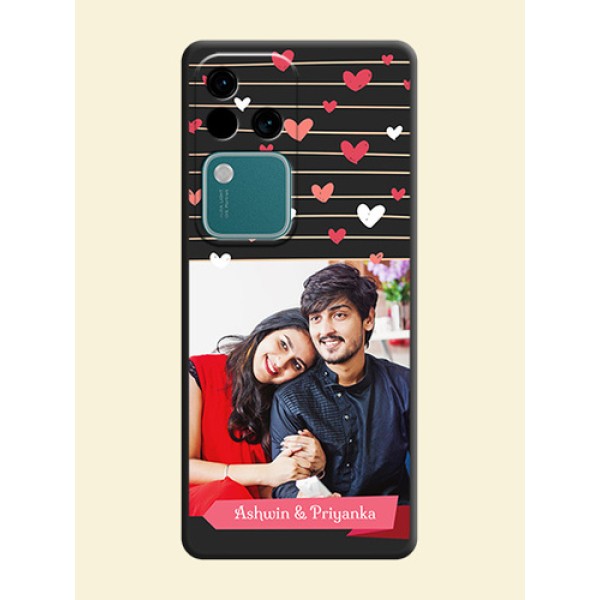 Love Pattern with Name on Pink Ribbon - Photo on Space Black Soft Matte Back Cover - Vivo V30 5G Love Pattern with Name on Pink Ribbon - Photo on Space Black Soft Matte Back Cover - Vivo V30 5G