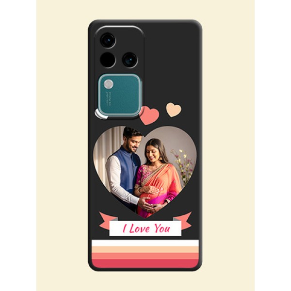 Love Shaped Photo with Colorful Stripes on Personalised Space Black Soft Matte Cases - Vivo V30 5G Love Shaped Photo with Colorful Stripes on Personalised Space Black Soft Matte Cases - Vivo V30 5G