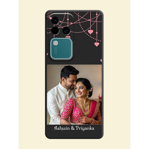 Pink Love Hangings with Text on Space Black Custom Soft Matte Back Cover - Vivo V30 5G Pink Love Hangings with Text on Space Black Custom Soft Matte Back Cover - Vivo V30 5G