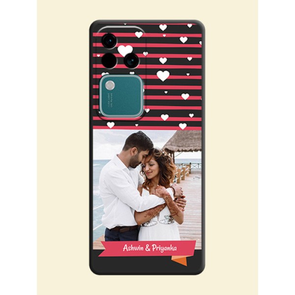 White Color Love Symbols with Pink Lines Pattern on Space Black Custom Soft Matte Phone Cases - Vivo V30 5G White Color Love Symbols with Pink Lines Pattern on Space Black Custom Soft Matte Phone Cases - Vivo V30 5G