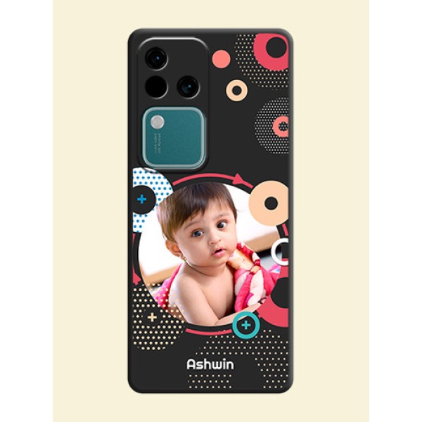Multicoloured Round Image on Personalised Space Black Soft Matte Cases - Vivo V30 5G