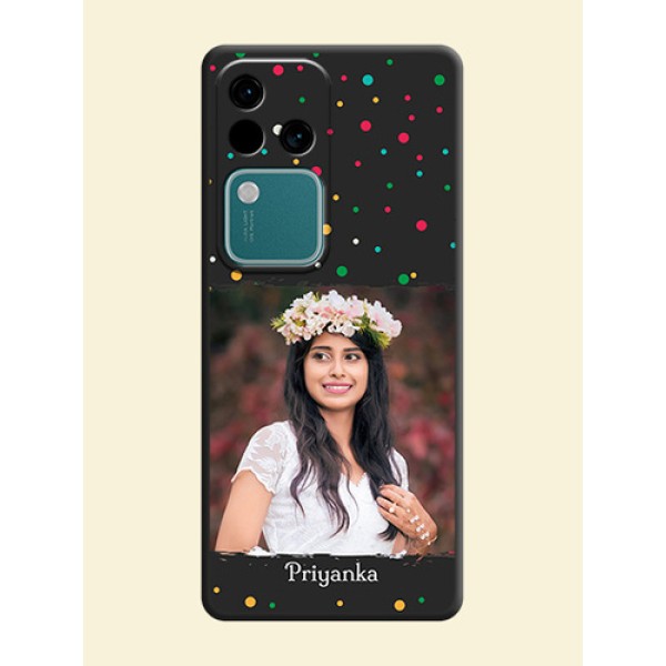 Multicolor Dotted Pattern with Text on Space Black Custom Soft Matte Phone Back Cover - Vivo V30 5G Multicolor Dotted Pattern with Text on Space Black Custom Soft Matte Phone Back Cover - Vivo V30 5G