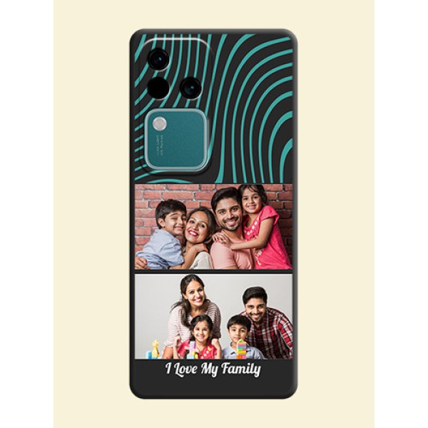 Wave Pattern with 2 Image Holder on Space Black Personalized Soft Matte Phone Covers - Vivo V30 5G Wave Pattern with 2 Image Holder on Space Black Personalized Soft Matte Phone Covers - Vivo V30 5G