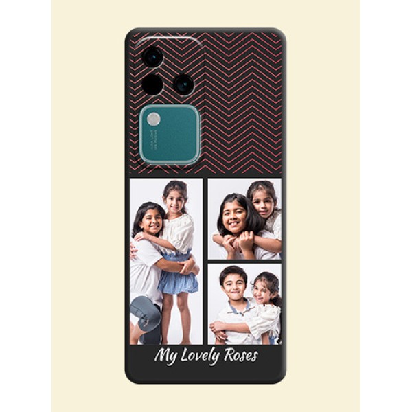 Wave Pattern with 3 Image Holder on Space Black Custom Soft Matte Back Cover - Vivo V30 5G Wave Pattern with 3 Image Holder on Space Black Custom Soft Matte Back Cover - Vivo V30 5G