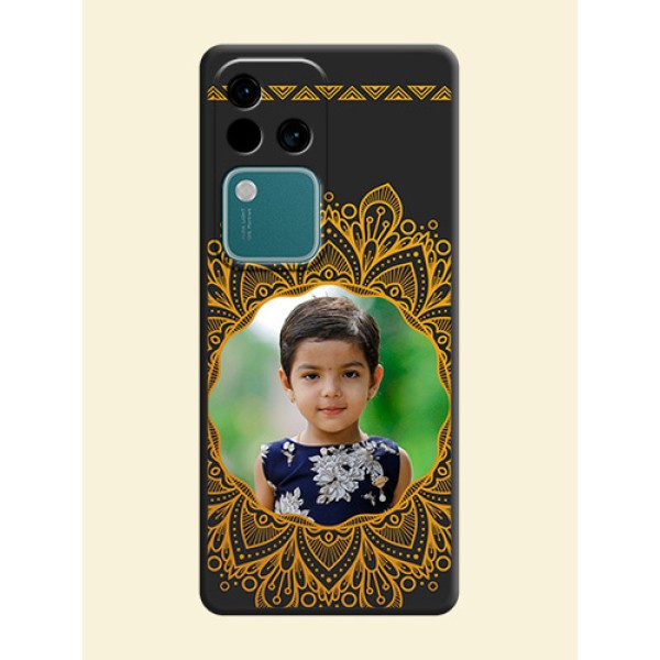 Round Image with Floral Design - Photo on Space Black Soft Matte Mobile Cover - Vivo V30 5G Round Image with Floral Design - Photo on Space Black Soft Matte Mobile Cover - Vivo V30 5G