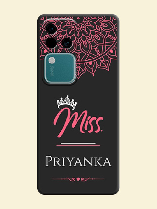 Mrs Name with Floral Design on Space Black Personalized Soft Matte Phone Covers - Vivo V30 5G