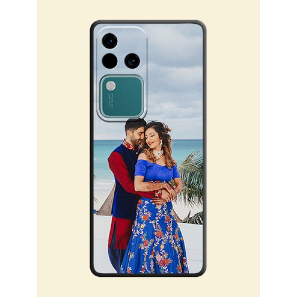 Full Single Pic Upload On Space Black Personalized Soft Matte Phone Covers - Vivo V30 5G Full Single Pic Upload On Space Black Personalized Soft Matte Phone Covers - Vivo V30 5G