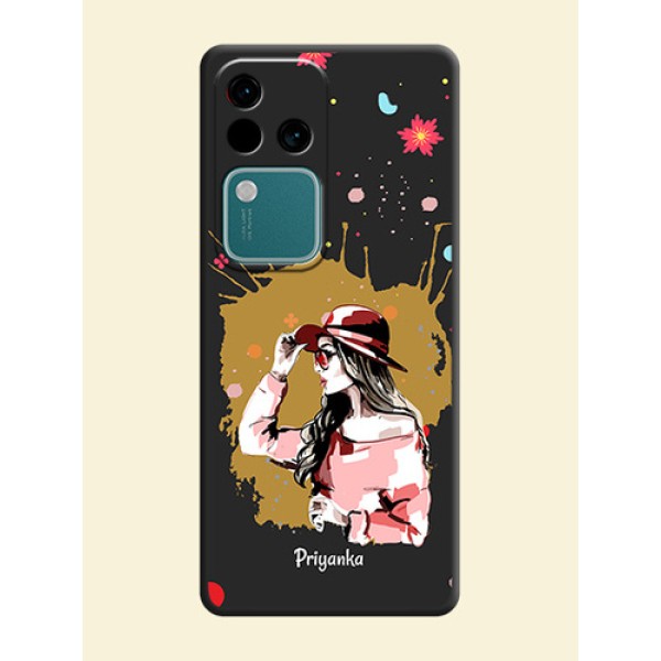 Mordern Lady With Color Splash Background With Custom Text On Space Black Personalized Soft Matte Phone Covers - Vivo V30 5G Mordern Lady With Color Splash Background With Custom Text On Space Black Personalized Soft Matte Phone Covers - Vivo V30 5G