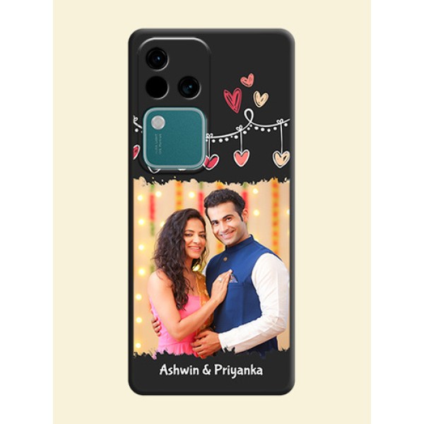 Pink Love Hangings with Name on Space Black Custom Soft Matte Phone Cases - Vivo V30 Pro 5G Pink Love Hangings with Name on Space Black Custom Soft Matte Phone Cases - Vivo V30 Pro 5G