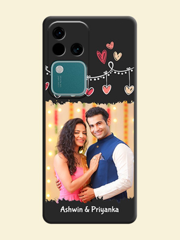 Pink Love Hangings with Name on Space Black Custom Soft Matte Phone Cases - Vivo V30 Pro 5G
