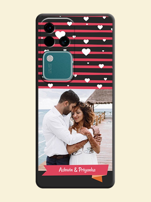 White Color Love Symbols with Pink Lines Pattern on Space Black Custom Soft Matte Phone Cases - Vivo V30 Pro 5G