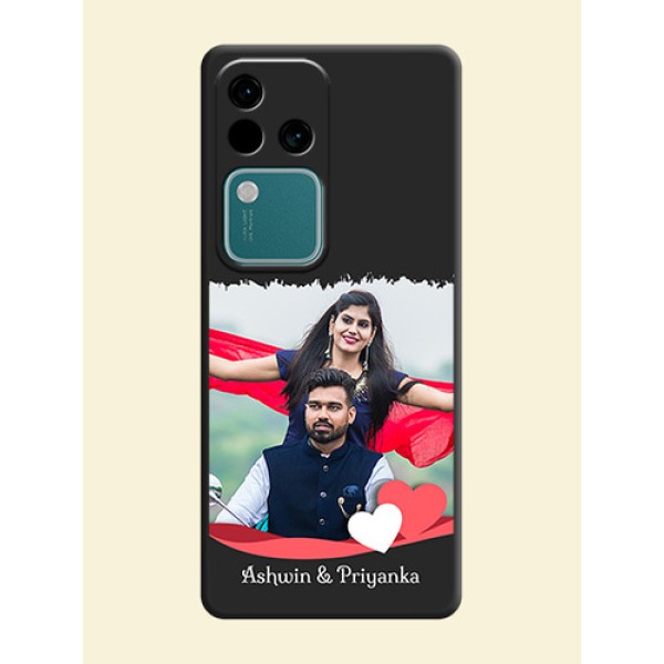 Pink Color Love Shaped Ribbon Design with Text on Space Black Custom Soft Matte Phone Back Cover - Vivo V30 Pro 5G Pink Color Love Shaped Ribbon Design with Text on Space Black Custom Soft Matte Phone Back Cover - Vivo V30 Pro 5G