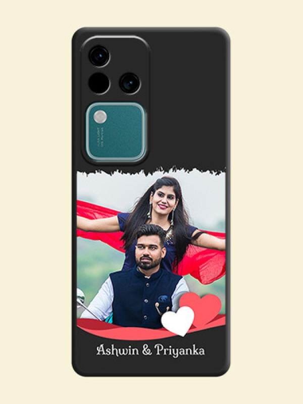 Pink Color Love Shaped Ribbon Design with Text on Space Black Custom Soft Matte Phone Back Cover - Vivo V30 Pro 5G