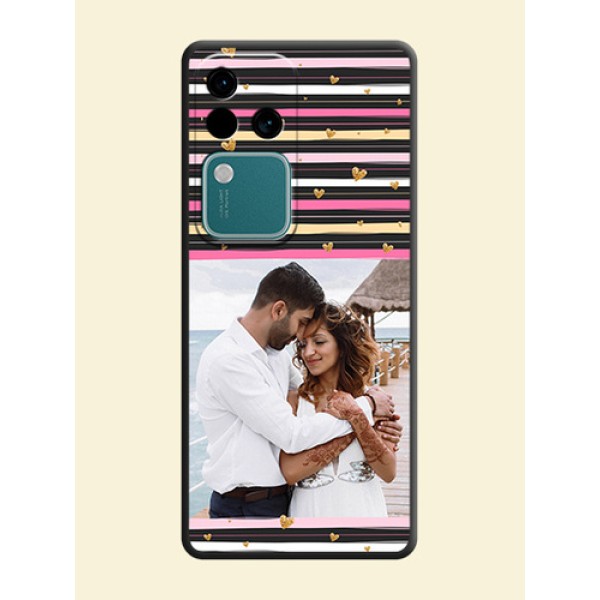 Multicolor Lines and Golden Love Symbols Design - Photo on Space Black Soft Matte Mobile Cover - Vivo V30 Pro 5G