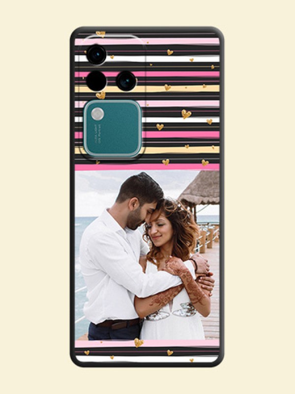 Multicolor Lines and Golden Love Symbols Design - Photo on Space Black Soft Matte Mobile Cover - Vivo V30 Pro 5G