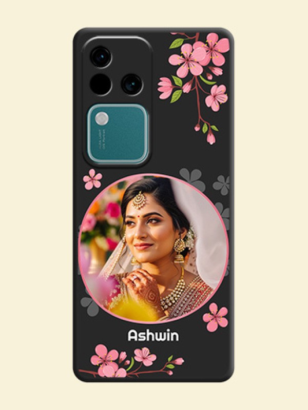 Round Image with Pink Color Floral Design - Photo on Space Black Soft Matte Back Cover - Vivo V30 Pro 5G