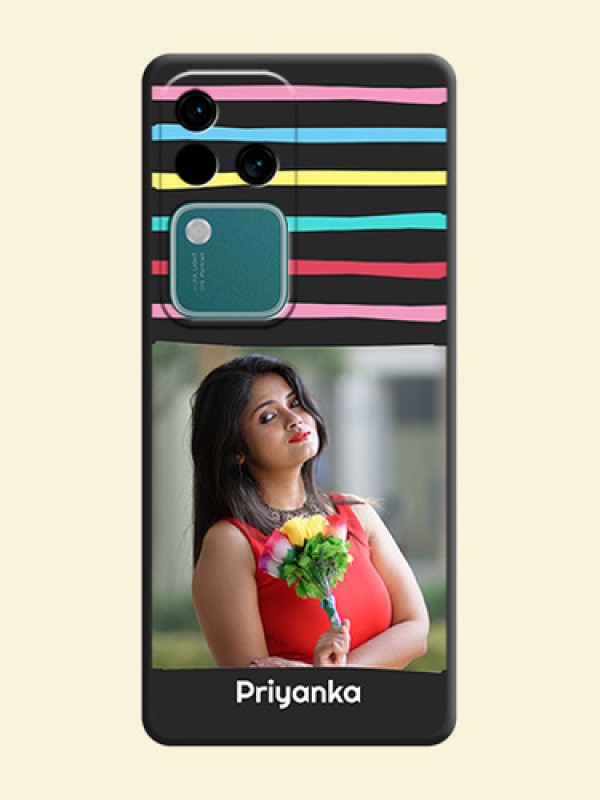 Multicolor Lines with Image on Space Black Personalized Soft Matte Phone Covers - Vivo V30 Pro 5G