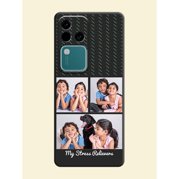 Cross Dotted Pattern with 2 Image Holder on Personalised Space Black Soft Matte Cases - Vivo V30 Pro 5G Cross Dotted Pattern with 2 Image Holder on Personalised Space Black Soft Matte Cases - Vivo V30 Pro 5G