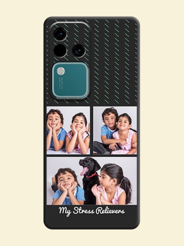 Cross Dotted Pattern with 2 Image Holder on Personalised Space Black Soft Matte Cases - Vivo V30 Pro 5G