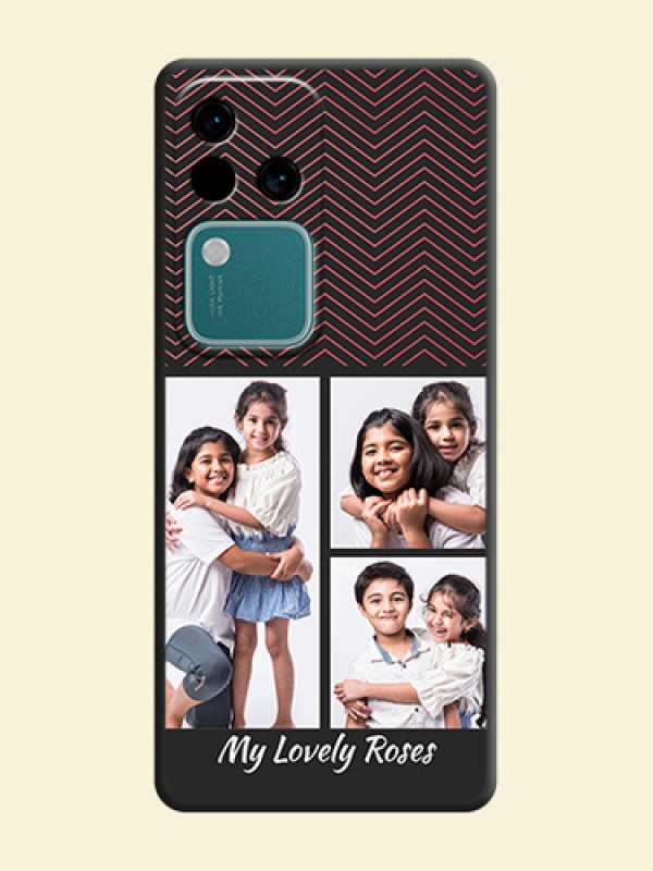 Wave Pattern with 3 Image Holder on Space Black Custom Soft Matte Back Cover - Vivo V30 Pro 5G
