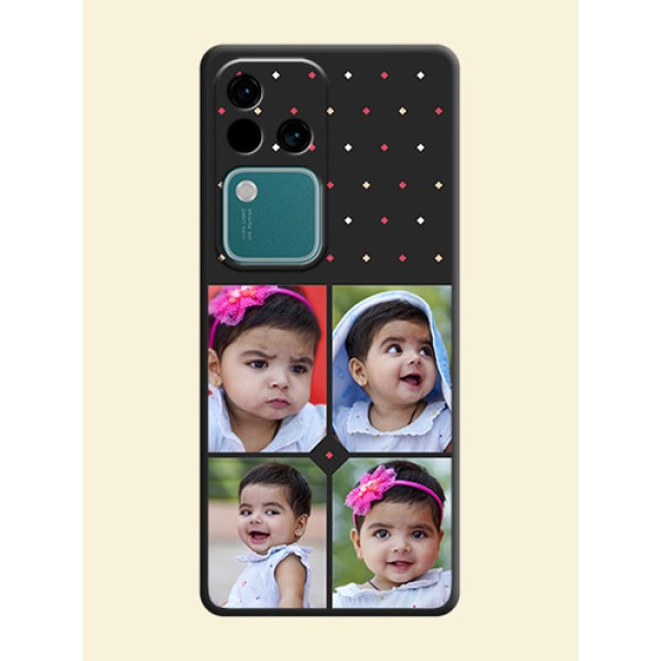 Multicolor Dotted Pattern with 4 Image Holder on Space Black Custom Soft Matte Phone Cases - Vivo V30 Pro 5G Multicolor Dotted Pattern with 4 Image Holder on Space Black Custom Soft Matte Phone Cases - Vivo V30 Pro 5G