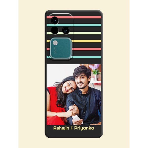 Color Stripes with Photo and Text - Photo on Space Black Soft Matte Mobile Case - Vivo V30 Pro 5G Color Stripes with Photo and Text - Photo on Space Black Soft Matte Mobile Case - Vivo V30 Pro 5G