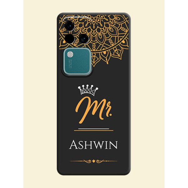 Mr Name with Floral Design on Personalised Space Black Soft Matte Cases - Vivo V30 Pro 5G Mr Name with Floral Design on Personalised Space Black Soft Matte Cases - Vivo V30 Pro 5G