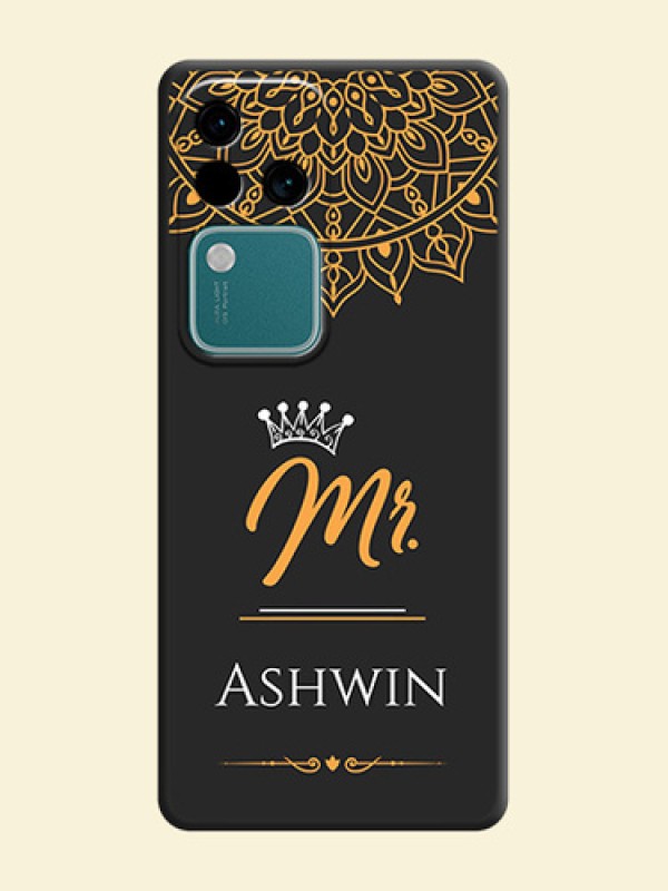 Mr Name with Floral Design on Personalised Space Black Soft Matte Cases - Vivo V30 Pro 5G