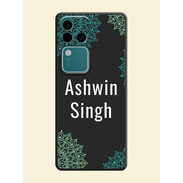 Your Name with Floral Design on Space Black Custom Soft Matte Back Cover - Vivo V30 Pro 5G Your Name with Floral Design on Space Black Custom Soft Matte Back Cover - Vivo V30 Pro 5G