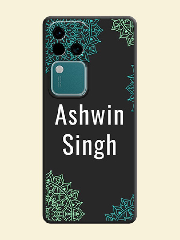 Your Name with Floral Design on Space Black Custom Soft Matte Back Cover - Vivo V30 Pro 5G