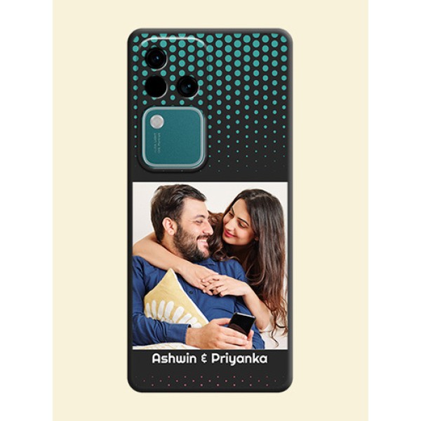 Faded Dots with Grunge Photo Frame and Text on Space Black Custom Soft Matte Phone Cases - Vivo V30 Pro 5G Faded Dots with Grunge Photo Frame and Text on Space Black Custom Soft Matte Phone Cases - Vivo V30 Pro 5G