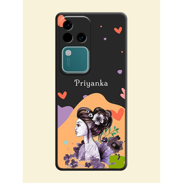 Namecase For Her With Fancy Lady Image On Space Black Personalized Soft Matte Phone Covers - Vivo V30 Pro 5G Namecase For Her With Fancy Lady Image On Space Black Personalized Soft Matte Phone Covers - Vivo V30 Pro 5G