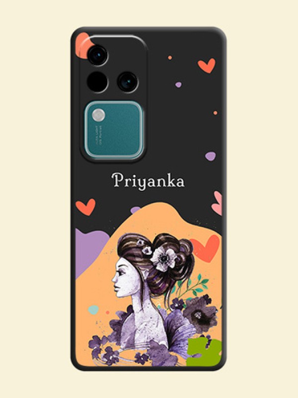 Namecase For Her With Fancy Lady Image On Space Black Personalized Soft Matte Phone Covers - Vivo V30 Pro 5G